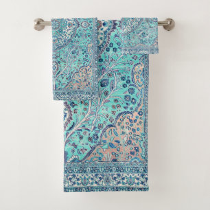 Vintage Blue Rug Pattern Bath Towel Set