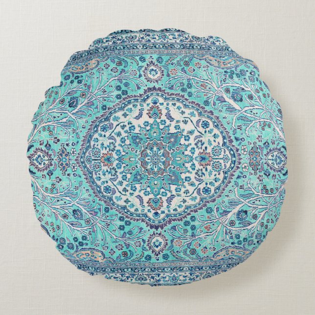 Vintage Blue Rug Pattern Round Cushion (Front)