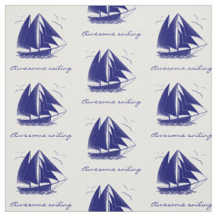 Vintage blue sailboat nautical personalised fabric