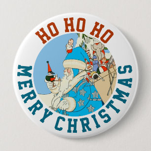 Vintage Blue Santa with Christmas Toys 10 Cm Round Badge