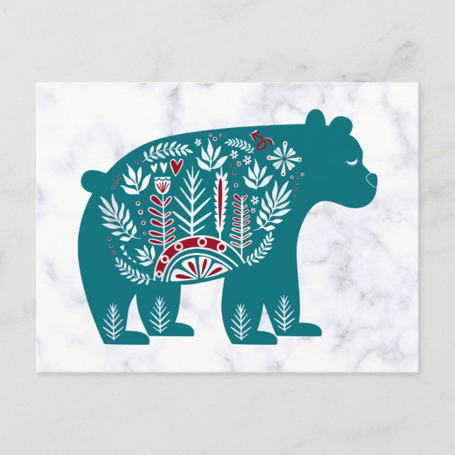 Vintage Blue Scandinavian Bear  Postcard (Front)