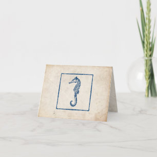 Vintage Blue Sea Horse Thank You Note Card
