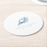 Vintage Blue Seashell Coastal Wedding Round Paper Coaster<br><div class="desc">Vintage Blue Seashell Coastal Wedding coaster favors - personalize with your names and wedding date</div>
