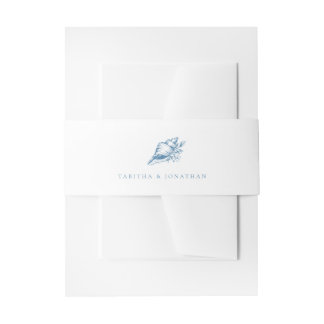 Vintage Blue Seashell Wedding Invitation Belly Band