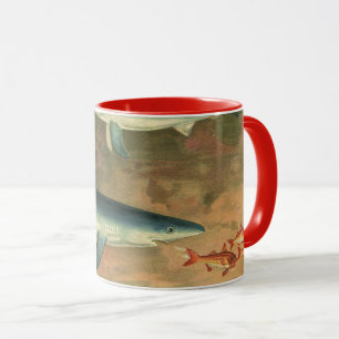 Vintage Blue Shark Eating Fish, Marine Life Mug