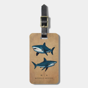 Vintage Blue Shark Monogram Custom Luggage Tag