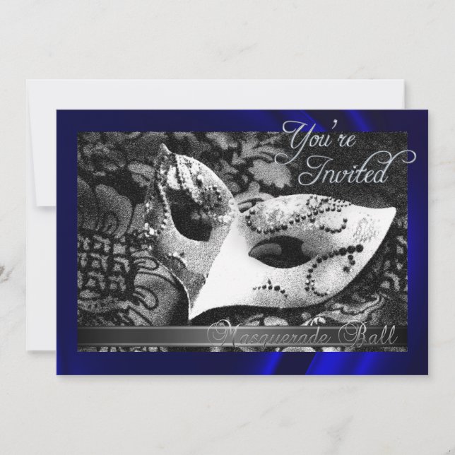Vintage Blue Silk Masquerade Ball Invitation (Front)