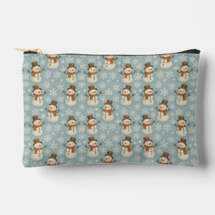Vintage blue snowman and snowflakes Christmas Accessory Pouch