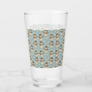 Vintage blue snowman and snowflakes Christmas Glass