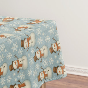 Vintage blue snowman and snowflakes Christmas Tablecloth