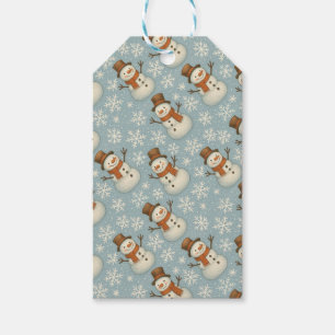 Vintage blue snowmen and snowflake gift tags