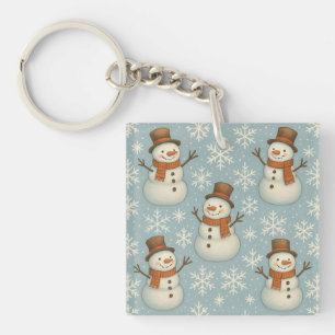 Vintage blue snowmen and snowflake key ring