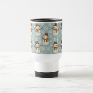 Vintage blue snowmen and snowflake  travel mug