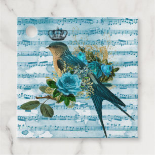 Vintage Blue Song Bird on Sheet Music Customisable Favour Tags