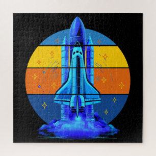 Vintage Blue Space Shuttle Spaceship Jigsaw Puzzle