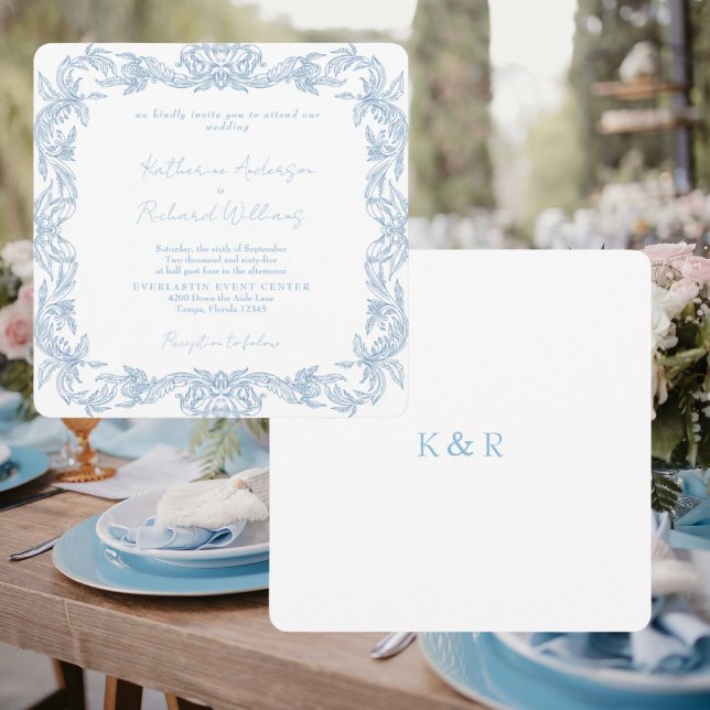 Vintage Blue Square Elegant Wedding  (Creator Uploaded)