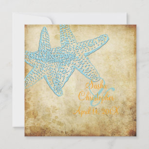 VINTAGE BLUE STARFISH WEDDING INVITATIONS