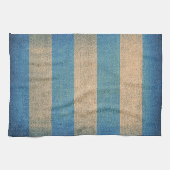 Vintage blue striped deck chair cover tea towel (Horizontal)
