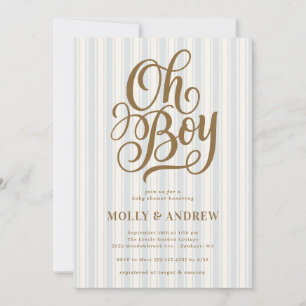 Vintage Blue Stripes Oh Boy Baby Shower Invitation