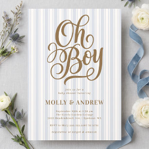 Vintage Blue Stripes Oh Boy Baby Shower Invitation