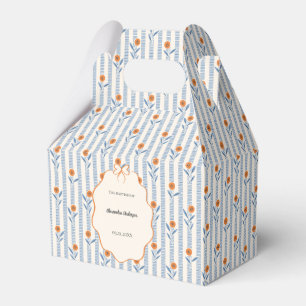 Vintage Blue Stripes Orange Floral Baptism  Favour Box