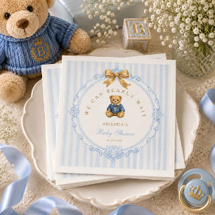 Vintage Blue Stripes Polo Teddy Bear Baby Shower Napkin