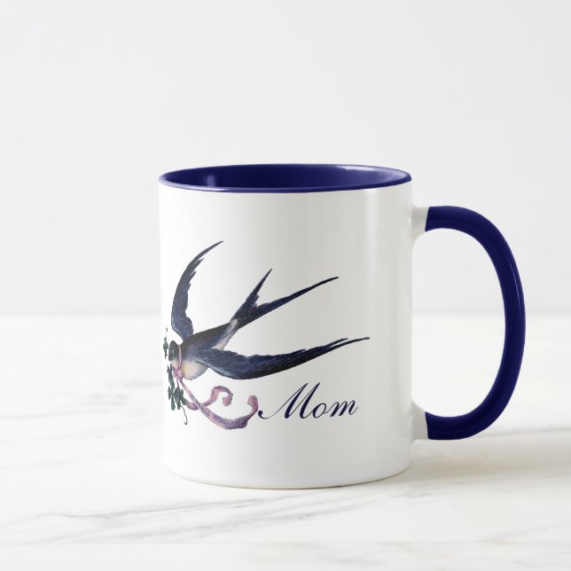Vintage Blue Swallow Bird Mum Mug (Right)