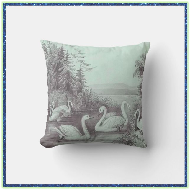 Vintage Blue Swan Lake Cushion (Creator Uploaded)