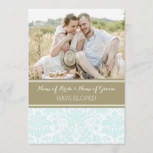 Vintage Blue Tan Damask Photo Elopement Cards