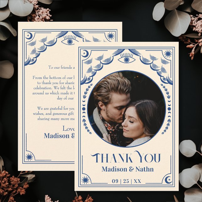 Vintage Blue Tarot Card Photo Wedding Thank You (Creator Uploaded)