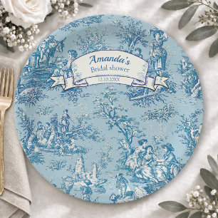 Vintage Blue Teal French Country Toile de Jouy Paper Plate