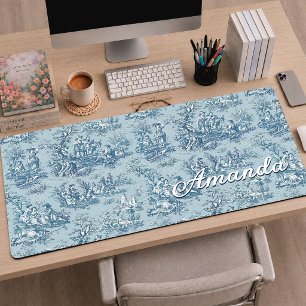 Vintage Blue Teal French Countryside Toile Desk Mat