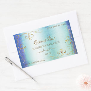 Vintage Blue Teal Marble Gold Ornate Product Label