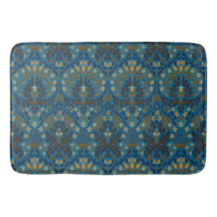 Vintage Blue Teal William Morris Autumn Flowers Bath Mat