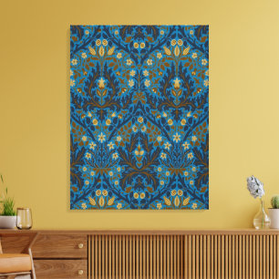 Vintage Blue Teal William Morris Autumn Flowers Canvas Print