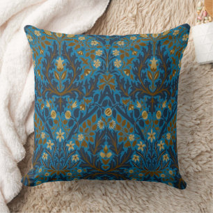 Vintage Blue Teal William Morris Autumn Flowers Cushion