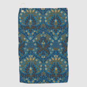 Vintage Blue Teal William Morris Autumn Flowers Golf Towel