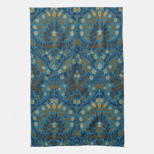 Vintage Blue Teal William Morris Autumn Flowers Tea Towel