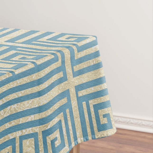 Vintage Blue Tile  Greek Meander Pattern Tablecloth (In Situ)