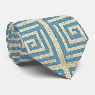 Vintage Blue Tile Greek Meander Pattern Tie