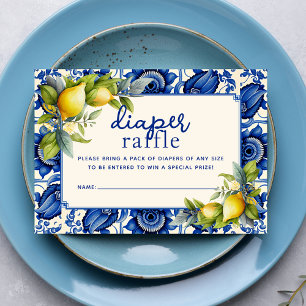 Vintage Blue Tile Yellow Lemons Diaper Raffle Enclosure Card