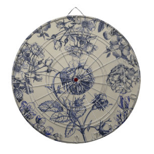 Vintage Blue Toile Botanical Floral Antique Patter Dartboard