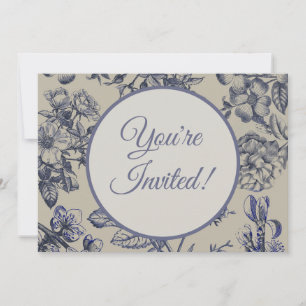 Vintage Blue Toile Botanical Floral Antique Patter Invitation