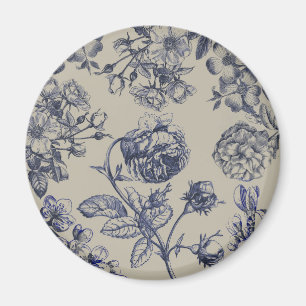 Vintage Blue Toile Botanical Floral Antique Patter Magnet