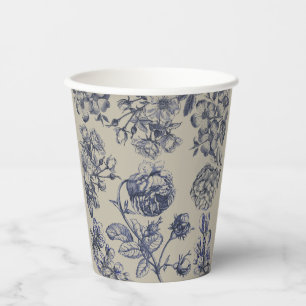 Vintage Blue Toile Botanical Floral Antique Patter Paper Cups