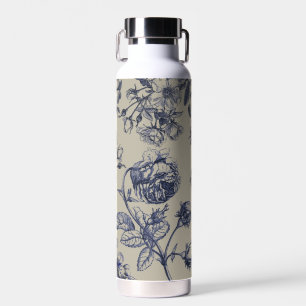 Vintage Blue Toile Botanical Floral Antique Patter Water Bottle