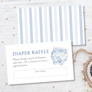 Vintage Blue Toile Boy Baby Shower Diaper Raffle Enclosure Card