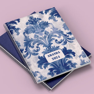 Vintage Blue Toile de Jouy Floral Monogram Planner