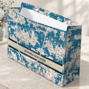 Vintage Blue Toile de Jouy Monogram Gift Large Gift Bag