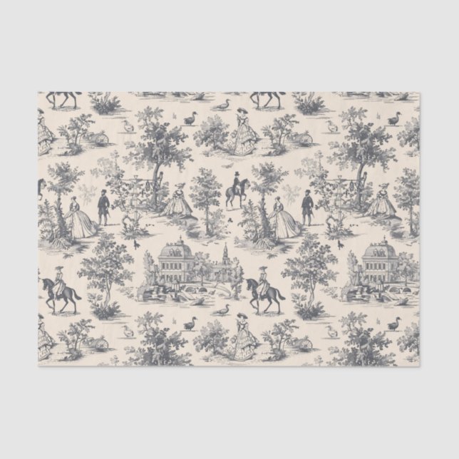 Vintage Blue Toile De Jouy  Tissue Paper (Front)